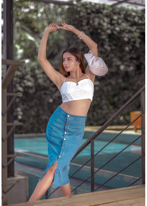 AMORI SIDE SLIT DENIM SKIRT